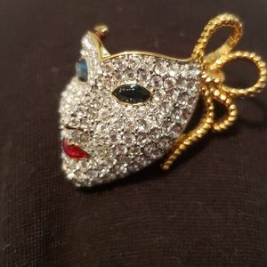 Swarovski Crystal Masquerade/Theater Mask pin
